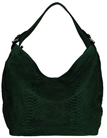 Rue Princesse Seoul Made in Italy XXL Shopper Leder Krokoprägung Damen Schultertasche Handtasche Henkeltasche Abendtasche 46x30x9,5 cm (BxHxT) (DunkelGrün)