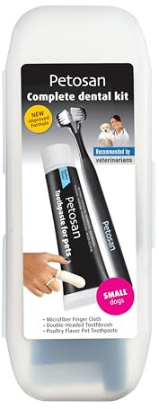 Petosan Komplettes Zahnpflege-Set für Hunde mit Zahnbürste, Zahnpasta und Mikrofaser-Reiniger, für kleine Hunde bis zu 6,4 kg
