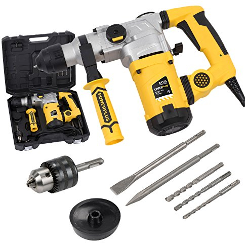 POWER plus Kombibohrmaschine POWX1175 Kombibohrer zum Bohren, Meisseln und Hämmern – Kombibohrer für Beton, Mauerwerk und Holz im Set mit Koffer und Zubehör wie Meissel und Bohrer