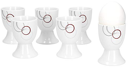 Van Well Palazzo Lot de 6 coquetiers en porcelaine blanche avec cercles décoratifs Gris/rouge foncé 4,8 cm