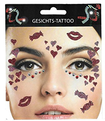 Unbekannt Gesichtstattoo Herzen Tattoo Rot Rosa Karneval Fasching Junggesellenabschied Hautaufkleber Hautsticker