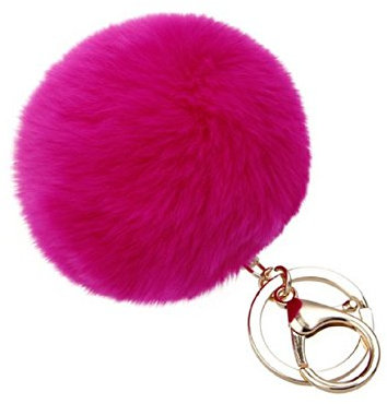 NOVAGO Porte Clé Pompon en Vrai Poil de Lapin, Doux au Toucher Garanti (Fucshia)