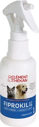 Fiprokil Spray 2,5 MG Chats & Chiens Clément Thékan - Traitement des infestations par Les Puces/Tiques/Poux Broyeurs - Fabriqué en France - 100 ML