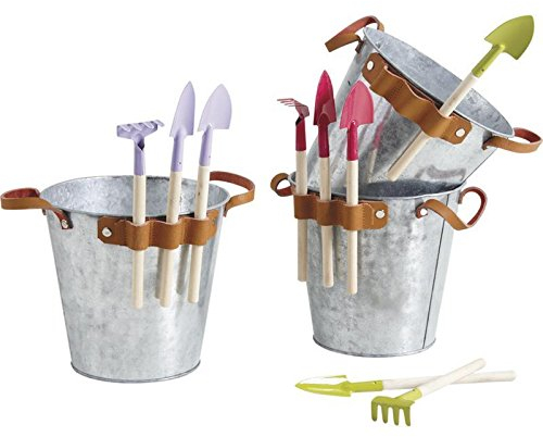 Cache-pot en zinc avec 3 outils de jardinage