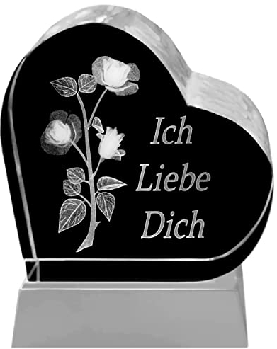 Kaltner Präsente Stimmungslicht Kristall Herz mit 3D Gravur/Ich Liebe Dich Geschenke für Frauen, Männer/Jahrestag Geschenk für Sie, Ihn/Gravur Herz/Nachtlicht