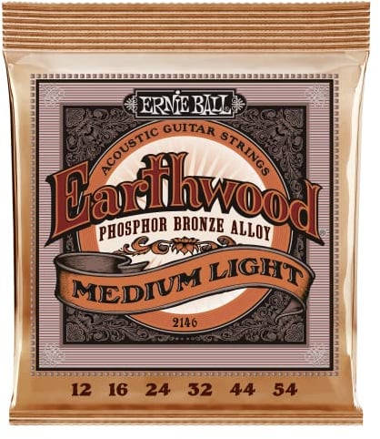 Ernie Ball Earthwood Medium Light - Cuerdas para guitarra acústica, bronce fosforado, calibre 12-54
