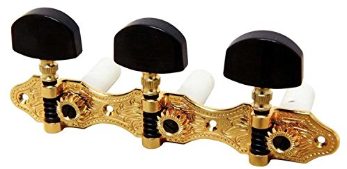 Schaller »HAUSER MACHINE HEADS - GOLD - BASEPLATE 3 - CLASSIC EBONY - WHITE NYLON POSTS 10mm« Mechaniken für Konzert-Gitarre - Set mit 2 Stück