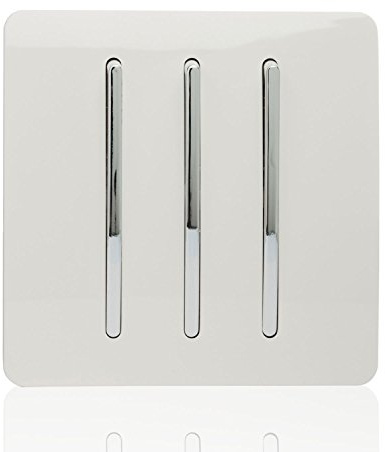 Trendi 3 Gang 1 Way Artistic Modern Glossy 10 Amp Rocker Tactile Light Switch White ART-SS5WH