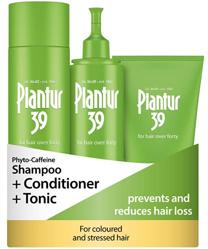 Plantur 39 Caffeine Shampoo Conditioner and Tonic Prevents and Reduces Hair Loss | Coloured and Stressed Hair | Unique Formula Supports Hair Growth | 250ml Shampoo | 150ml Conditioner | 200ml Tonic