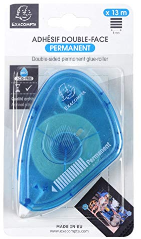 Exacompta 12996E, 1 Colla Roller Biadesivo Permanente 13 Metri, Adesivo Pretagliato Per Incollare Forme Arrotondate, Piccole Superfici, Foto, Cartoline, Creazioni Scrapbooking, Album Diario