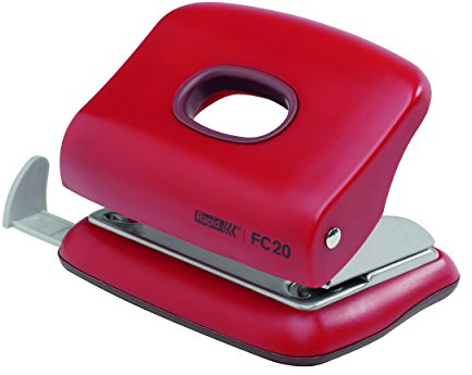 Rapid 23256402 Kleiner Locher (20 Blatt, Anschlagschiene mit Formatvorgaben, Metall, FC20) rot