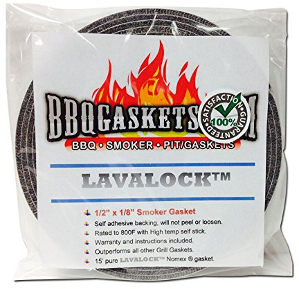 LavaLock 1/2 x 1/8 High Temp Nomex BBQ HT Gasket Smoker Seal, self Stick Grey