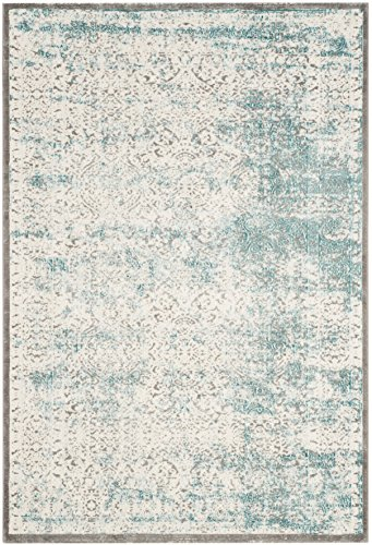 SAFAVIEH Distressed Teppich für Wohnzimmer, Esszimmer, Schlafzimmer - Passion Collection, Kurzer Flor, Türkis und Elfenbein, 122 X 170 cm