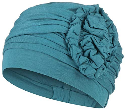 Christine Headwear Lotus Turban Damen Meerblau | Chemo Kopfbedeckung Damen | Kopftuch für Damen Mit Haarausfall | Chemo Mütze Damen Auf 95% Viskose Bambus 5% Elasthan