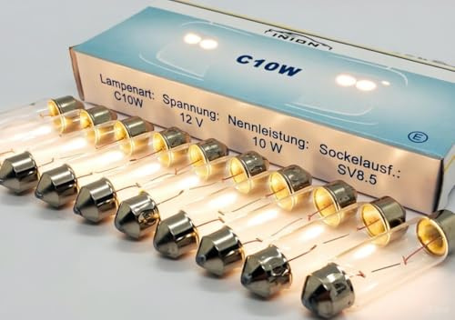 10 Stück Set KFZ Beleuchtung PROFIPRODUKT Auto Lampe Glassockel Halogen 12V Autolampen (10x C10W)
