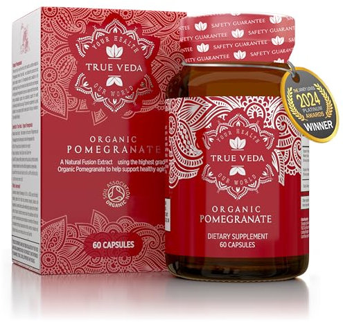 Organic Pomegranate Capsules - Pomegranate Supplements | Certified Organic by Soil Association | Vegetarian & Vegan Friendly | Ayurveda | 60 Easy Swallow Pomegranate Tablets | Manufactured in The UK
