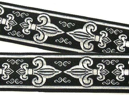 10m Französische Lilie Borte Fleur de Lis Webband 35mm breit Farbe: Schwarz-Silber von 1A-Kurzwaren 35063-swsi