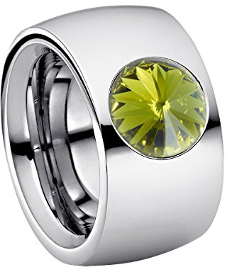 Heideman Damen-Ring Coma Silber Edelstahl Zirkonia Olivgrün Gr.50 poliert