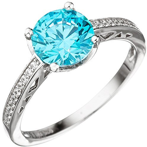 Ring Damenring mit Zirkonia türkis blau hellblau facettiert 925 Silber Fingerring, Ringgröße:Innenumfang 60mm ~ Ø19.1mm