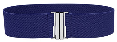 Syuer Damen Breiter Elastischer Taillengürtel Cinch Gürtel Trimmer Stretchbund (L-XL (76-91cm), Marineblau (Schnalle Silber))