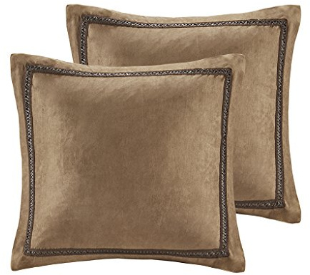 Woolrich Hadley Single Euro Sham Micro Suede with Leather Accent, Super Soft -European Square Decorative Pillow Cover, Hidden Zipper Closure (Pillow Insert NOT Included), 26x26, Bark