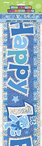 Happy 1st Birthday Blue Prism Banner (3.6 Meter Long) 1 Piece - Perfect for First Birthday Party Decorations
