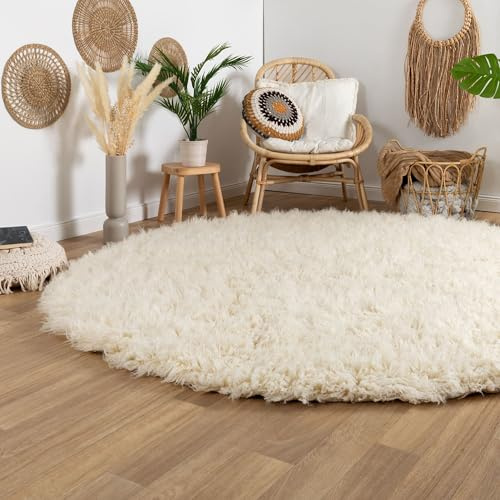Steffensmeier Flokati 2000 Teppich original griechischer Hirtenteppich Hochflor 100% Neuseeland Schurwolle, Größe: 145 cm rund