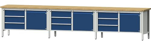 ANKE | Werkbank extrabreit | Gestellbauweise | 3 Türen | 9 Schubladen mit Vollauszug | Buchemassivplatte