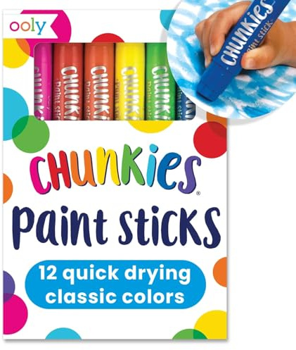 Ooly Chunkies 12 Mess Free Paint Sticks For Kids, Tempera Paint Sticks Kid Safe Colors, No Mess Quick Drying Art Supplies for Toddlers and Kids