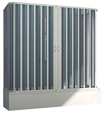 Forte BR230001 Mampara de bañera de 3 lados reducible, apertura central, blanco, 70 x 150 cm - 170 x 70 cm, altura de 150 cm