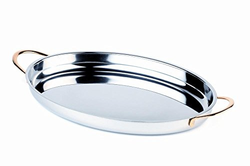 APS 60270 Servierpfanne, 26,5 x 19,5 cm, Höhe 3 cm, Edelstahl poliert, vergoldete Edelstahl-Griffe