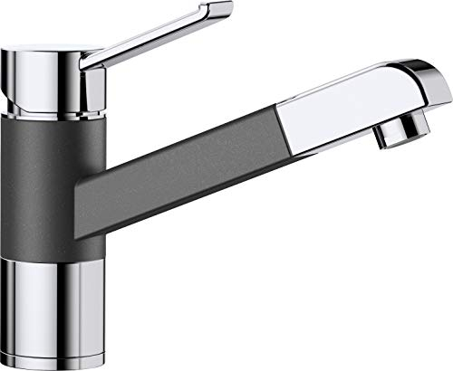Blanco 517819 Zenos-S-Grifo monomando para cocina (1 unidad, con alcachofa extraíble, aspecto Silvergranit, bicolor, antracita/cromo, alta presión), Hochdruck