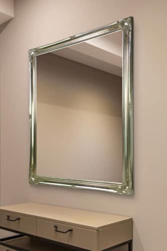 FRENCH SILVER HUGE SHABBY CHIC ANTIQUE STYLE MIRROR - 42 x 54 OVERALL SIZE (105cm X 135cm)