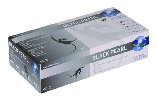 UNIGLOVES - Black PEARL® Schwarze passgenaue Einweghandschuhe aus Nitril | Lebensmittelecht, puderfrei & latexfrei | hohe Festigkeit & Haltbarkeit | 100 Stück | Einmalhandschuh XS