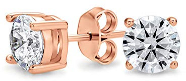 Boucles D'Oreilles Rondes En CZ Pour Femmes En Argent Sterling Plaqué Or Rose Jaune AAA CZ Taille Brillant Solitaire