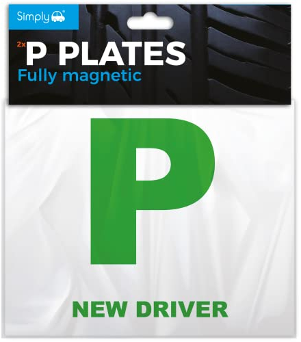 Simply TL1100 Pack of 2, Fully Magnetic Car P-Plates Twin Pack for New Drivers, Easy to Attach and Remove, Strong Magnet Backs for Vehicles