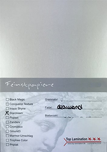 50 Blatt DIN A4 weiß diamant Papier 285g/m² komplett durchgefärbt, für Einladungen, Einlegeblätter für Alben, Hochzeitskarten, Fotoalbum, Bastelarbeiten