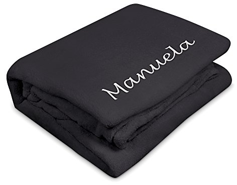 digital print Kuscheldecke mit Namen Manuela Bestickt - Farbe Anthrazit - personalisierte Decke, Wolldecke