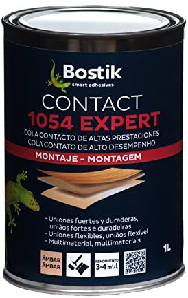 BOSTIK Cola de Contacto Profesional - Contact 1054 Expert, Buena Resistencia Mecánica y Térmica, hasta 130 °C, Resistente a la Humedad, con Endurecedor Incorporado, Bote 1 l