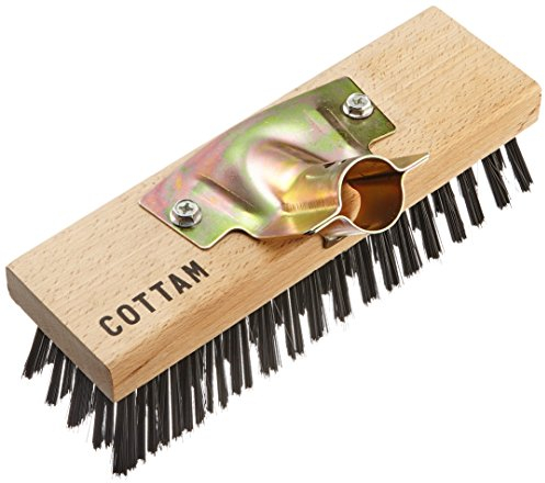 COTTAM Heavy Duty Steel Wire Broom Head 9 with Wooden Back & Zinc Plated Socket. Hard Sweeping & Deck Scrub for Decking, Paving, Patio, Paths, Drives etc, Wood **Requires 1 1/8 Diameter handle**