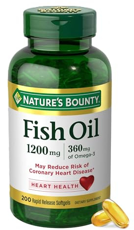 Nature's Bounty Fish Oil Omega 3 Supplements - Supports Heart Health, 1200 Mg Fish Oil, Omega-3, 200 Softgels (Pack of 1)