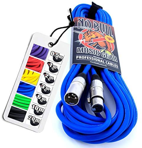 No Bull Music Gear' Premium XLR Cable (Blue, 10m): Achieve a Clearer Audio Signal with a Balanced Male to Female Microphone Lead, plus Cable Tie