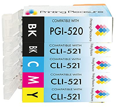 PGI-520XL 521XL Ink Cartridges,Compatible Ink Cartridge Replacement for Pixma MP540 550 560 620 MX860 870 iP3600 4600 4700 -Black/Photo Black/Cyan/Magenta/Yellow,High Capacity(1 SET-5pack)
