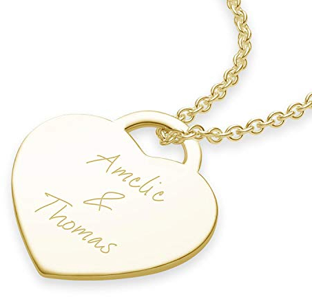 Namenskette Gold (Silber 925 vergoldet) Herz-Kette mit Gravur Gold für 2 o. 3 Wunsch-Namen Kinder Mütter Freundin Mädchen Schmuck Name Halskette Frauen personalisierte individuelle Geschenke