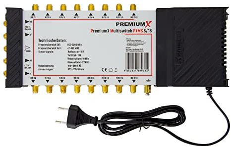 PremiumX PXMS 5/16 Multischalter mit Netzteil Multiswitch 1 SAT für 16 Teilnehmer Satverteiler Digital HDTV FullHD 4K UHD 8K