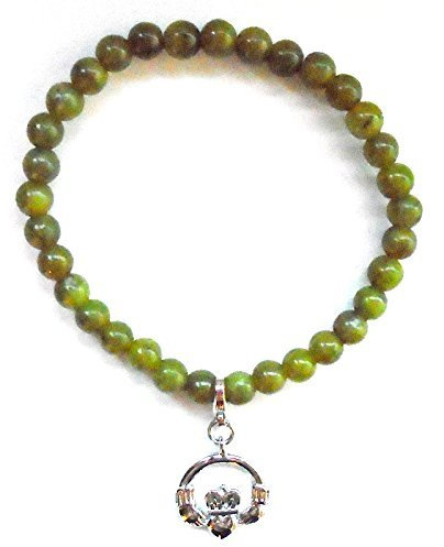 Irischer Connemara-Marmor: Perlen mit Claddagh-Charm-Armband aus Sterlingsilber, Marmor