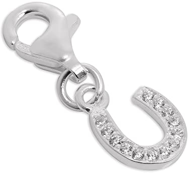 Kleiner Sterling-Silber & Cubic Zirkonia Buchstabe U Charmanhänger mit Karabinerverschluss A - Z