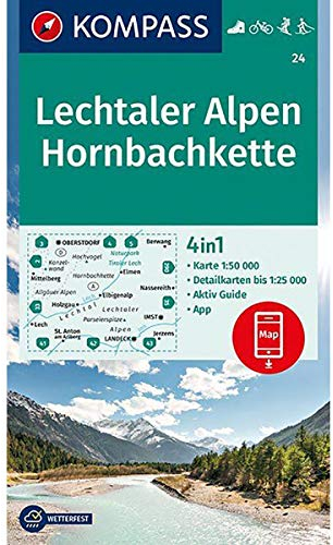 KOMPASS Wanderkarte Lechtaler Alpen, Hornbachkette: 4in1 Wanderkarte 1:50000 mit Aktiv Guide und Detailkarten inklusive Karte zur offline Verwendung ... Langlaufen. (KOMPASS-Wanderkarten, Band 24)