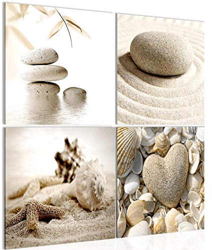 Runa Art - Bilder Strand Steine Wandbild auf Vlies Leinwand Schlafzimmer Wohnzimmer 4 Teilig 80 x 80 cm Modern 501643a
