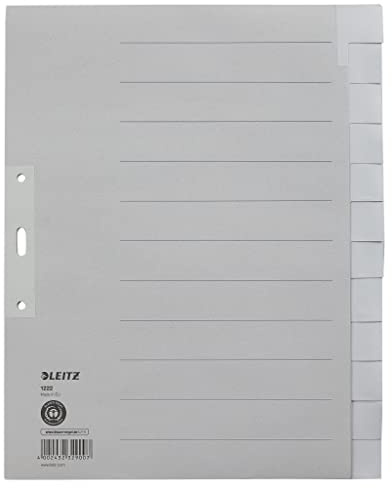 Leitz 1222-00-85 Register - Tauenpapier, blanko, A4 Überbreite, 12 Blatt, grau